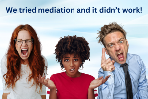 Two angry people and one frustrated after trying mediation
